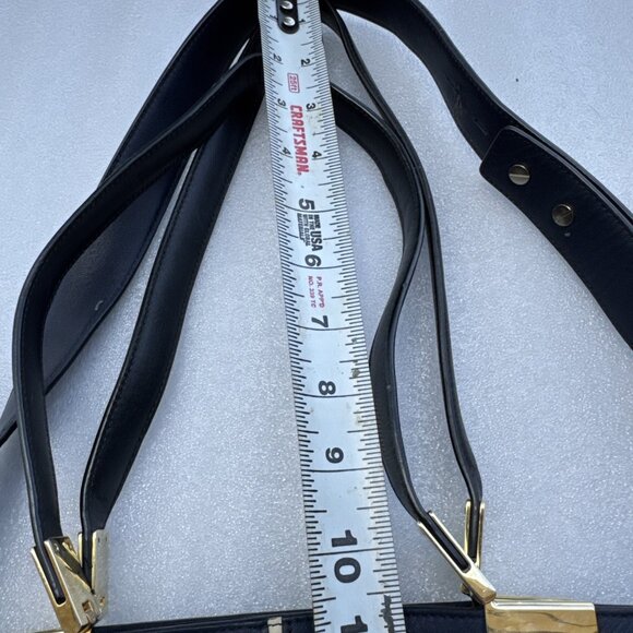 Times Arrow Large Navy Blue Leather Tote Bag Gold Hardware /White Accent - Picture 9 of 9